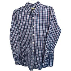 Mobile Bay‎ Men's Large Button Down Shirt Plaid 100% Cotton Wrinkle Resistant